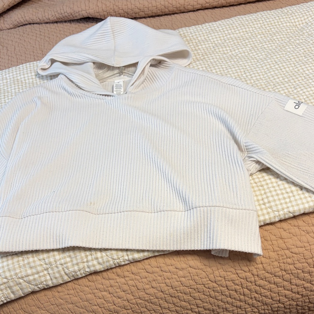 ALO Yoga Cream Ribbed Hoodie - Picture 2 of 4